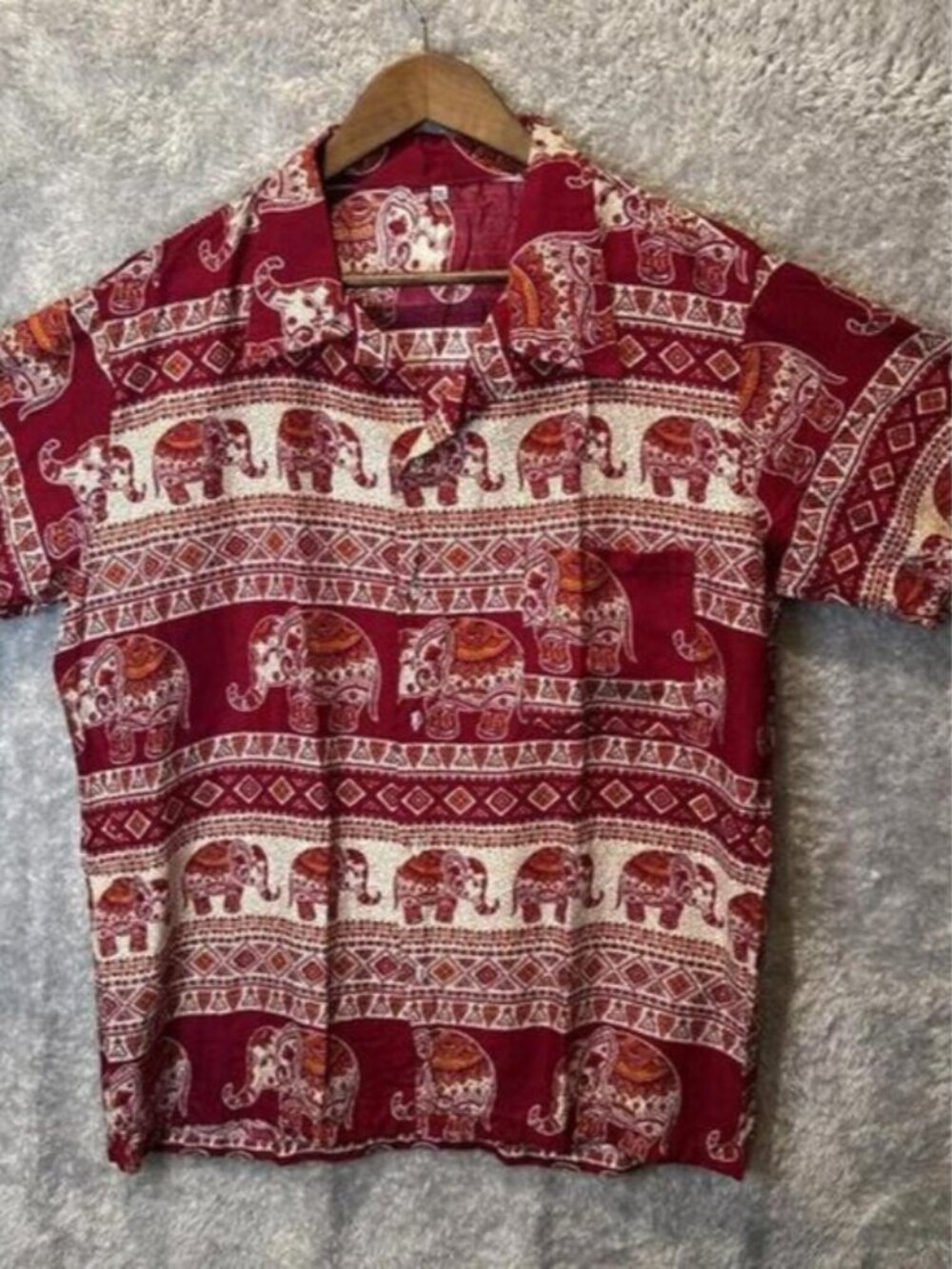 Men's Red Aloha Button Shirt Sz XXL Thai Asian Elephants